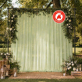 Outdoor floral backdrop with sheer curtains and flame retardant sign