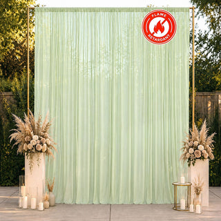 Mint green flame-retardant sheer wedding backdrop curtain with floral decor