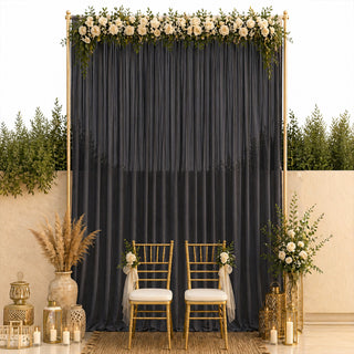 10ft x 14ft Chiffon Backdrop Curtain Panel – Black Durable Flame Resistant Fabric with Rod Pocket