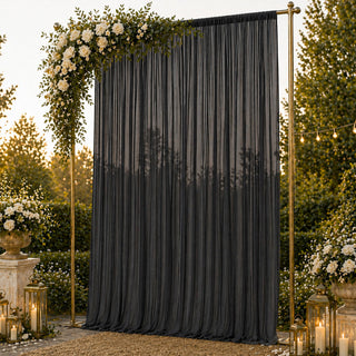 10ft x 14ft Chiffon Backdrop Curtain Panel – Black Durable Flame Resistant Fabric with Rod Pocket