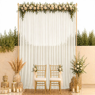 10ft x 14ft Chiffon Backdrop Curtain Panel – Ivory Durable Flame Resistant Fabric with Rod Pocket