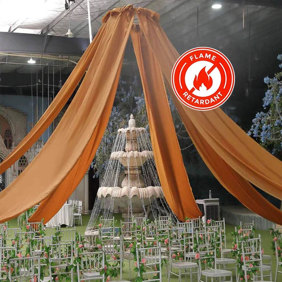 Flame retardant draping fabric for event decoration in a venue setting.