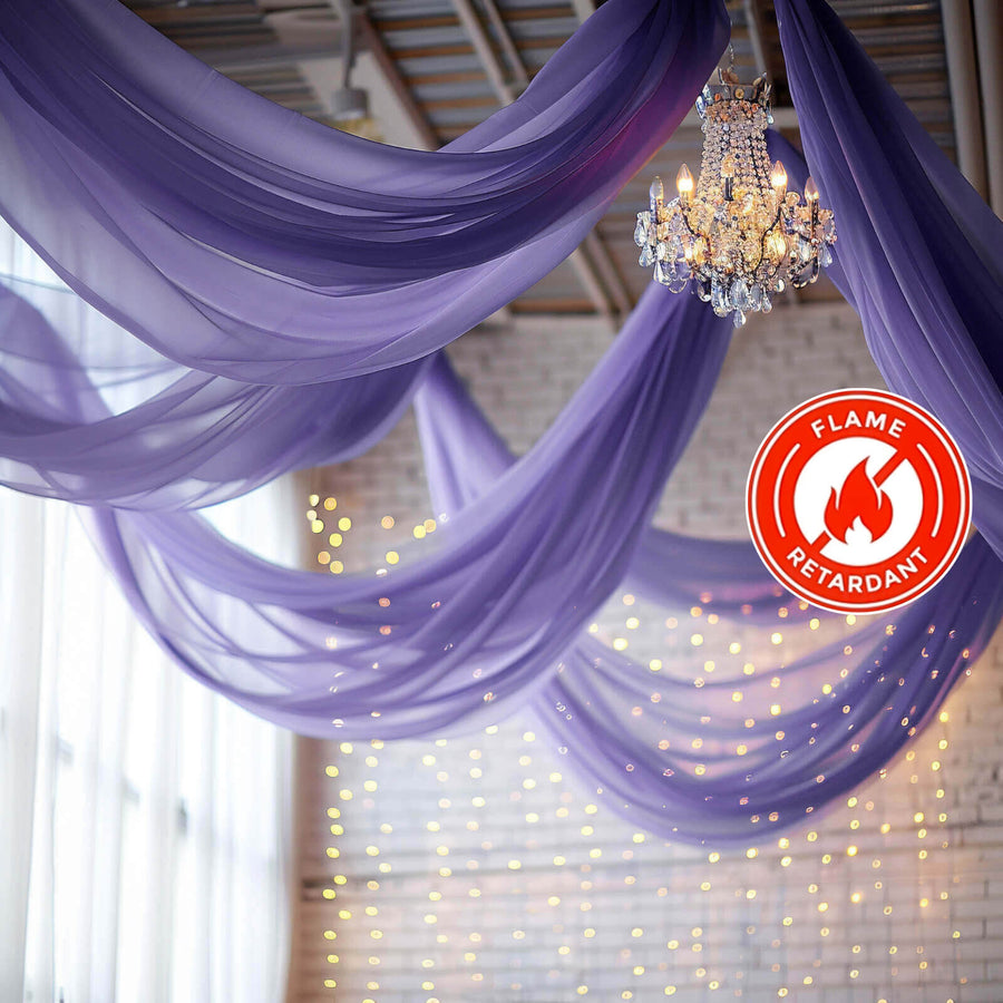 Premium Purple Chiffon Curtain Panel, Backdrop Ceiling Drapery With Rod Pocket