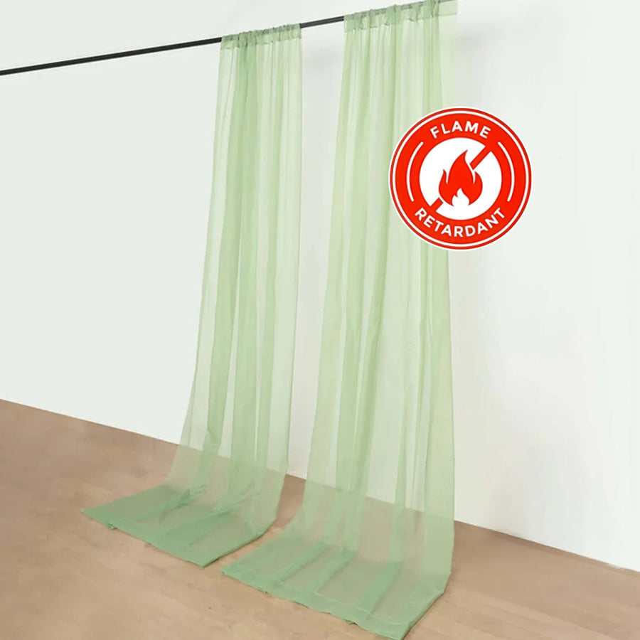 Sage Green Fire Retardant Sheer Organza Premium Curtain Panel Backdrops With Rod Pockets - 10ftx10ft