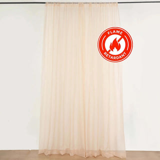 Flame-retardant sheer curtain in soft beige fabric #whtbkgd