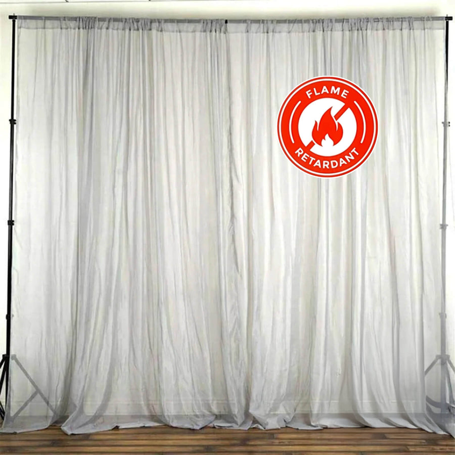Silver Fire Retardant Sheer Organza Premium Curtain Panel Backdrops With Rod Pockets - 10ftx10ft