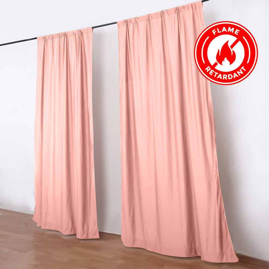Pink flame retardant curtains on a black rod in a minimalist room