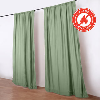 Flame retardant green curtains on black rod in a modern room