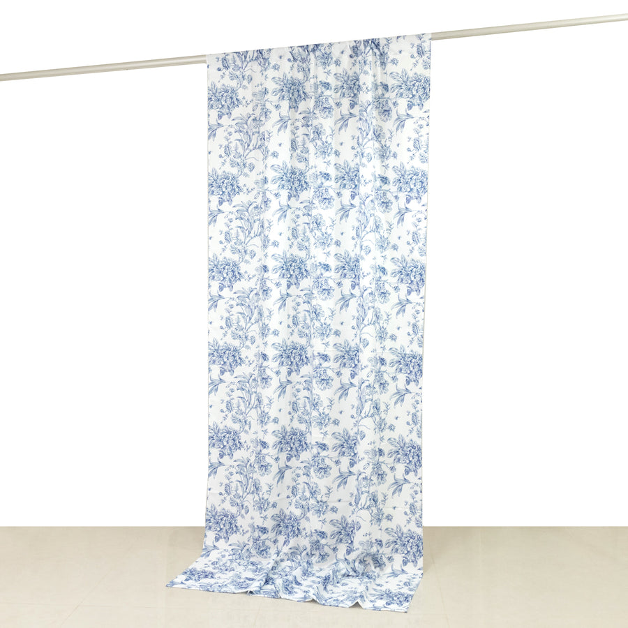 French Toile Polyester Backdrop Curtain – Blue Floral 5ft x 10ft Rod Pocket Drape Panel