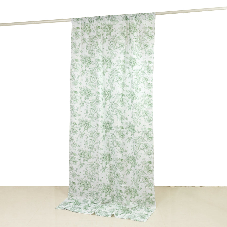 French Toile Polyester Backdrop Curtain – Dusty Sage Green Floral 5ft x 10ft Rod Pocket Drape Panel