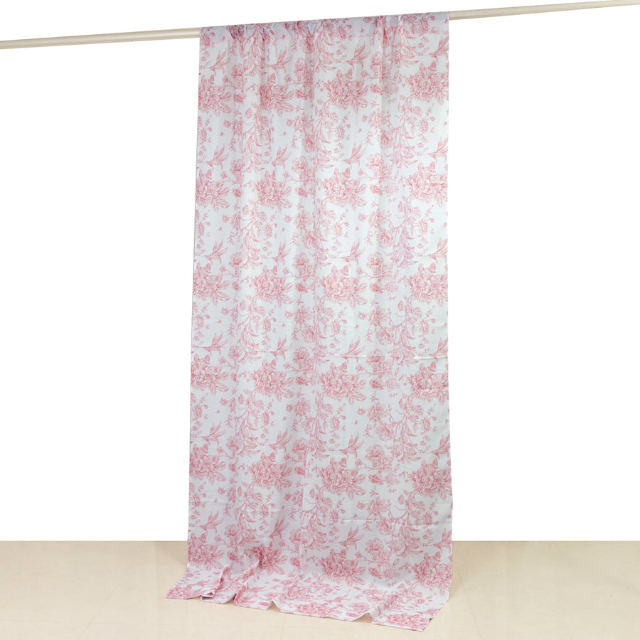 French Toile Polyester Backdrop Curtain – Pink Floral 5ft x 10ft Rod Pocket Drape Panel