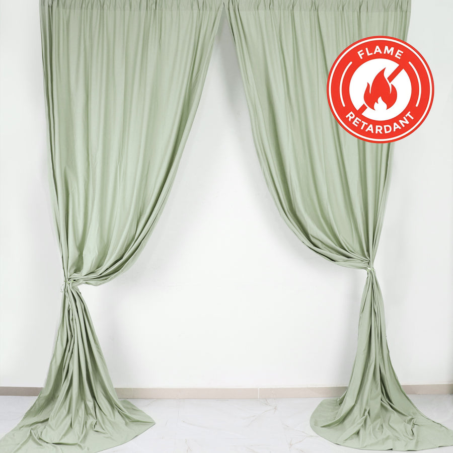 2 Pack Sage Green Durable Flame Resistant Scuba Polyester Curtain Panel Backdrops
