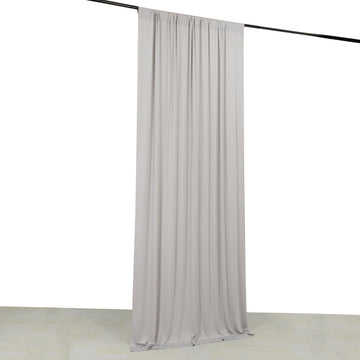Silver 4-Way Stretch Spandex Event Curtain Drapes, Wrinkle Resistant Backdrop Event Panel with Rod Pockets - 5ftx10ft
