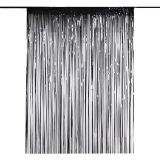 Transform Any Space with the 8ft Black Metallic Tinsel Foil Fringe Doorway Curtain Transform Any Space with the 8ft Black Metallic Tinsel Foil Fringe Doorway Curtain