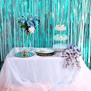 Add a Touch of Glamour with the 8ft Turquoise Metallic Tinsel Foil Fringe Doorway Curtain Party Backdrop
