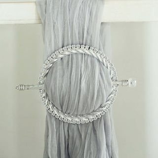 Set of 2 | 6" Silver Acrylic Braided Barrette Style Curtain Tie Backs Set of 2 | 6" Silver Acrylic Braided Barrette Style Curtain Tie Backs