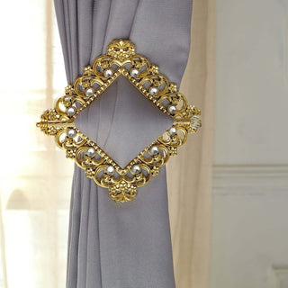 Create a Captivating Atmosphere with Gold Barrette Style Diamond Backdrop Drapery Holdbacks Create a Captivating Atmosphere with Gold Barrette Style Diamond Backdrop Drapery Holdbacks