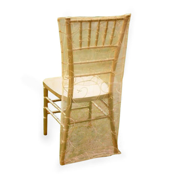 Gold Organza Chiavari Chair Cover Chair Slipcover with Satin Embroidery