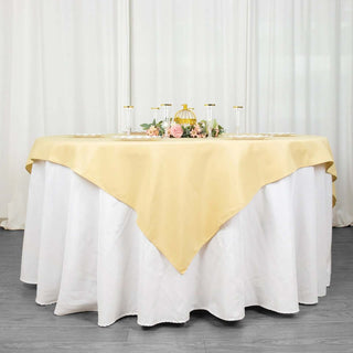 Elevate Your Event Decor with the Champagne Polyester Square Table Overlay Elevate Your Event Decor with the Champagne Polyester Square Table Overlay