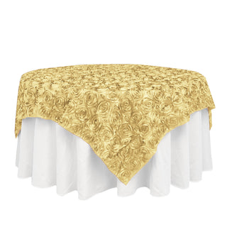 Champagne 3D Rosette Satin Table Overlay - Add Elegance to Your Event
