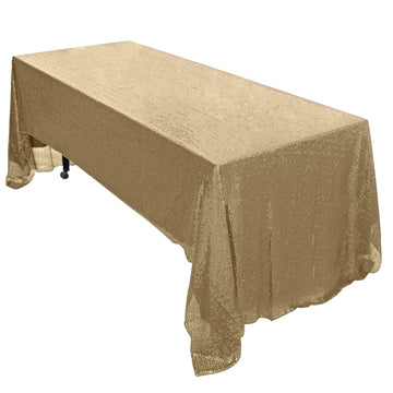 60"x126" Champagne Seamless Premium Sequin Rectangle Tablecloth