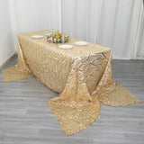 90x156inch Champagne Wave Mesh Rectangular Tablecloth With Embroidered Sequins