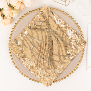 Elevate Your Dining Experience with Champagne Wave Embroidered Sequin Mesh Dinner Napkin