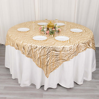 Add Elegance to Your Event with the Champagne Wave Mesh Square Table Overlay Add Elegance to Your Event with the Champagne Wave Mesh Square Table Overlay