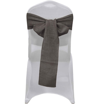 5 Pack 6"x108" Charcoal Gray Linen Chair Sashes, Slubby Textured Wrinkle Resistant Sashes