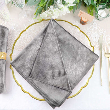 5 Pack Charcoal Gray Premium Sheen Finish Velvet Cloth Dinner Napkins - 20"x20"
