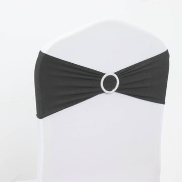 5 Pack 5"x14" Charcoal Gray Spandex Stretch Chair Sashes with Silver Diamond Ring Slide Buckle