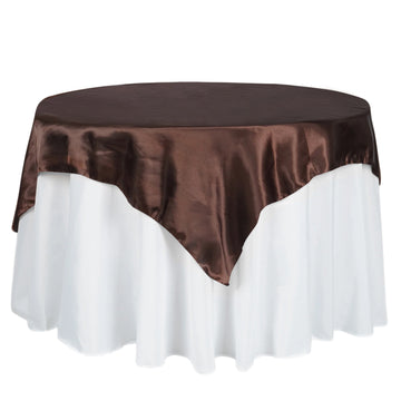 60"x60" Chocolate Square Smooth Satin Table Overlay