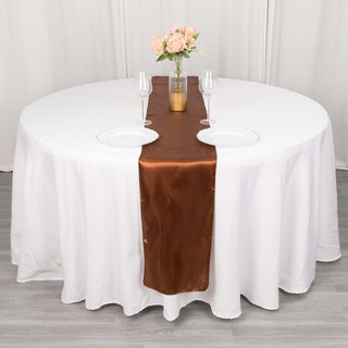 Elevate Your Event with the Cinnamon Brown Satin Table Runner Elevate Your Event with the Cinnamon Brown Satin Table Runner