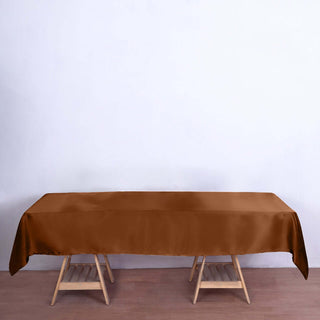 Add a Touch of Elegance with the Cinnamon Brown Satin Rectangular Tablecloth Add a Touch of Elegance with the Cinnamon Brown Satin Rectangular Tablecloth