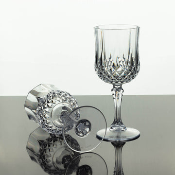 6 Pack 8oz Clear Crystal Cut Reusable Plastic Cocktail Goblets, Shatterproof Wine Glasses