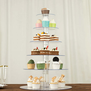 6-Tier Clear Round Acrylic Cupcake Tower Stand, Heavy Duty Cake Stand Dessert Display with Film Sheets - 22" Tall