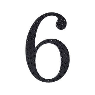 Black number 6 with textured dots on a plain background