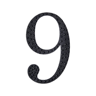 Black number nine with textured detail on a white background.
