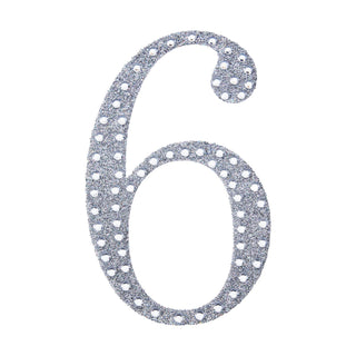 Glittery silver number 6 with holes for decoration