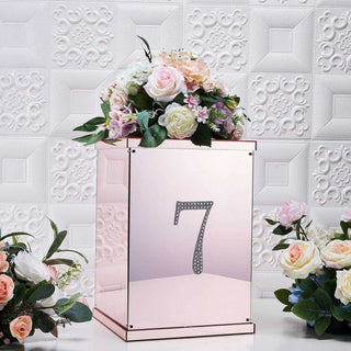 Rose gold flower box with number 7 and floral arrangement