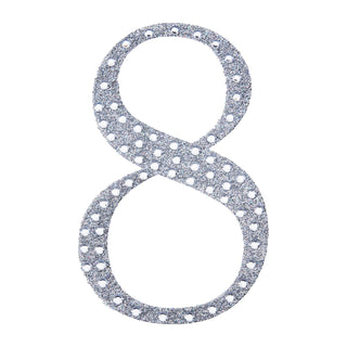 Silver glitter number 8 with cutout design on white background