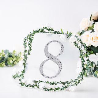 Elegant table number 8 with rhinestones and floral decor