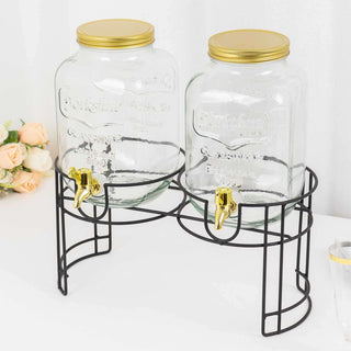 Clear Glass Dual Gallon Jars Dispenser With Gold Metal Lids Clear Glass Dual Gallon Jars Dispenser With Gold Metal Lids