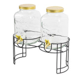 2 Pack Clear Dual Gallon Glass Jars Dispenser With Gold Metal Lids, Juice Beverage Stand