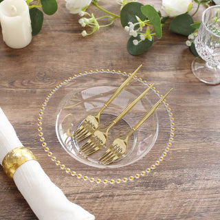 Clear Round Plastic Dessert Bowls with Gold Beaded Rim - Elevate Your Event Clear Round Plastic Dessert Bowls with Gold Beaded Rim - Elevate Your Event