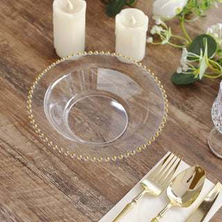 Clear Round Plastic Dessert Bowls with Gold Beaded Rim - Elegant and Practical Clear Round Plastic Dessert Bowls with Gold Beaded Rim - Elegant and Practical