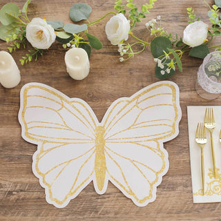 Convenience and Style in Bulk: White Gold Glitter Butterfly Disposable Table Mats Convenience and Style in Bulk: White Gold Glitter Butterfly Disposable Table Mats
