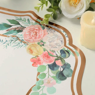 Floral decorative paper with gold accents and greenery details.