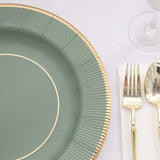25 Pack Sage Green Sunray Heavy Duty Paper Charger Plates with Gold Rim, 13inch Round Disposable