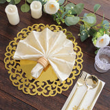 6 Pack Metallic Gold Laser Cut Disposable Dining Table Mats with Floral Rim